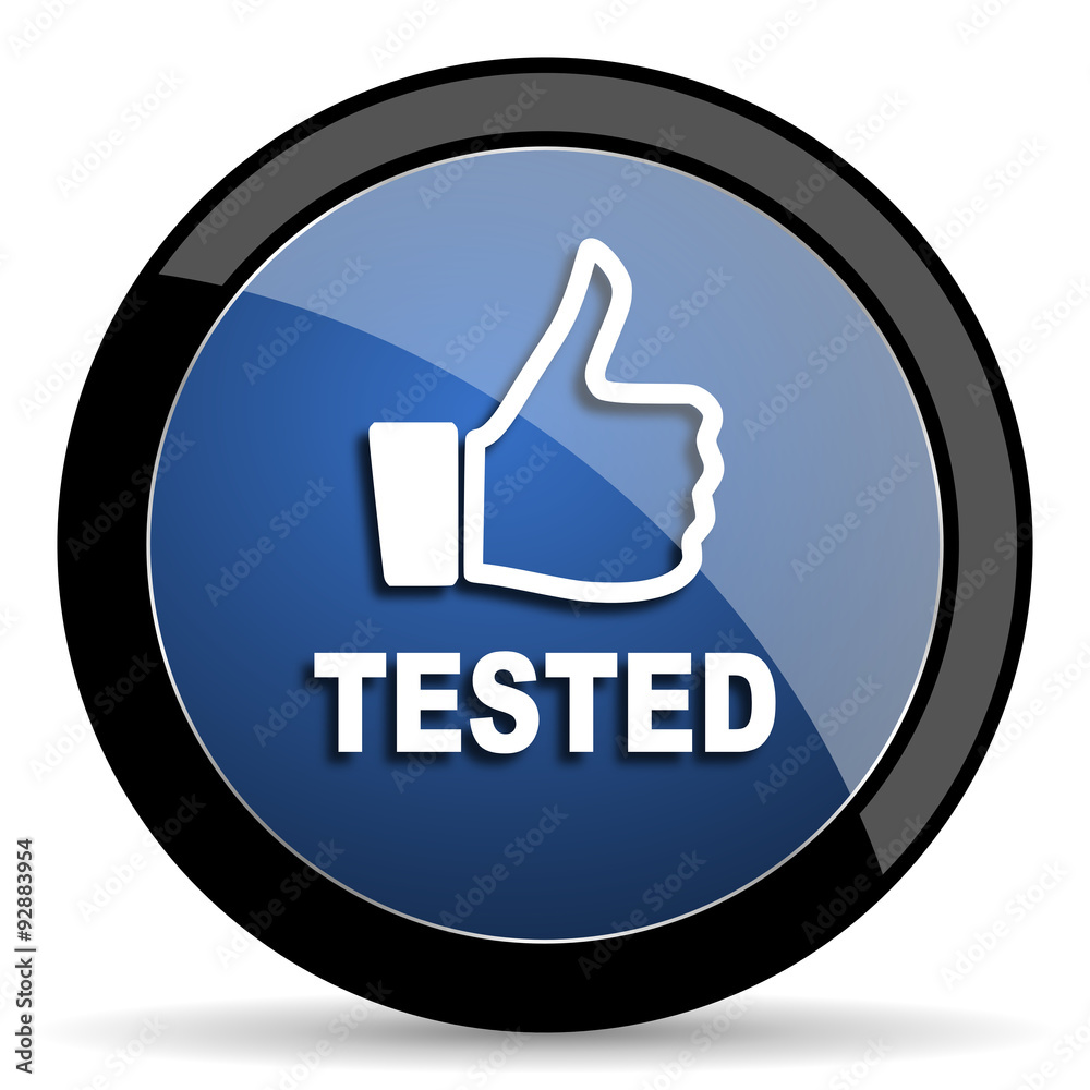 tested blue circle glossy web icon on white background, round button for internet and mobile app tested blue circle glossy web icon on white background, round button for internet and mobile app