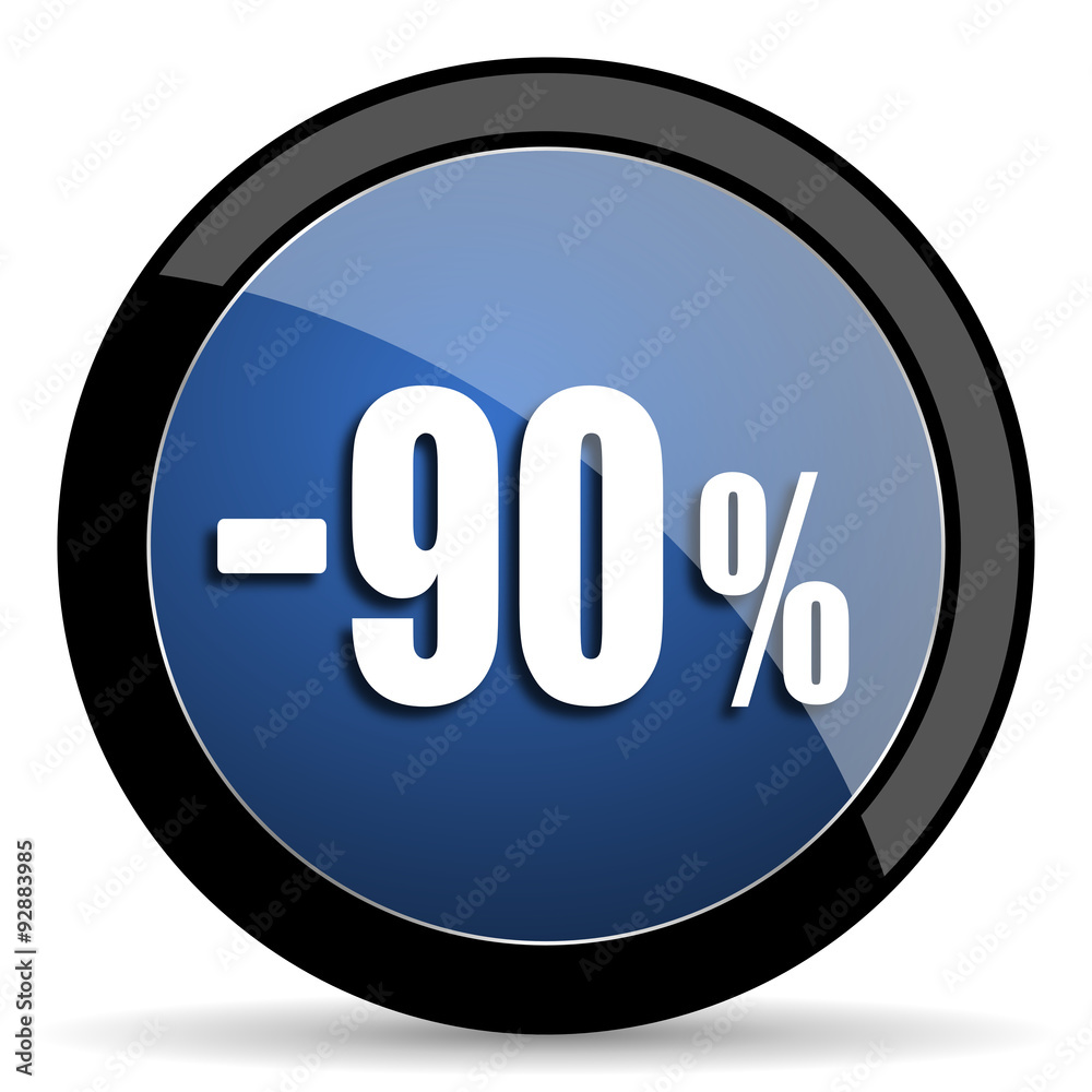 90 percent sale retail blue circle glossy web icon on white background, round button for internet and mobile app 90 percent sale retail blue circle glossy web icon on white background, round button for internet and mobile app