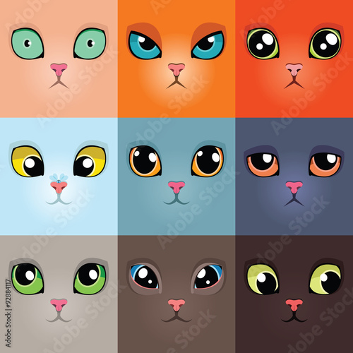 Set of funny cartoon cat faces