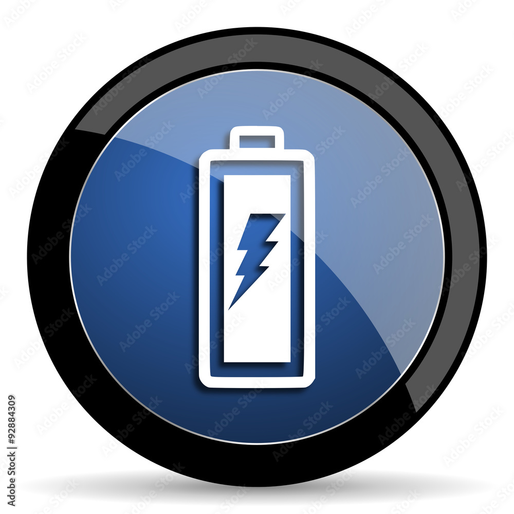 battery blue circle glossy web icon on white background, round button for internet and mobile app battery blue circle glossy web icon on white background, round button for internet and mobile app