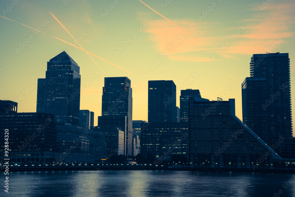 Canary Wharf modern buildings in London on river Thames Canary Wharf modern buildings in London on river Thames