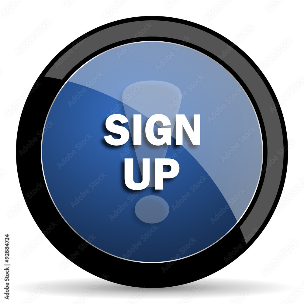 sign up blue circle glossy web icon on white background, round button for internet and mobile app sign up blue circle glossy web icon on white background, round button for internet and mobile app