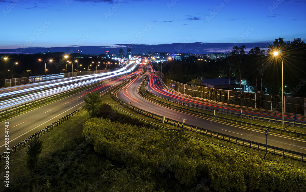 Fototapeta premium Freeway in Katowice in the evening.
