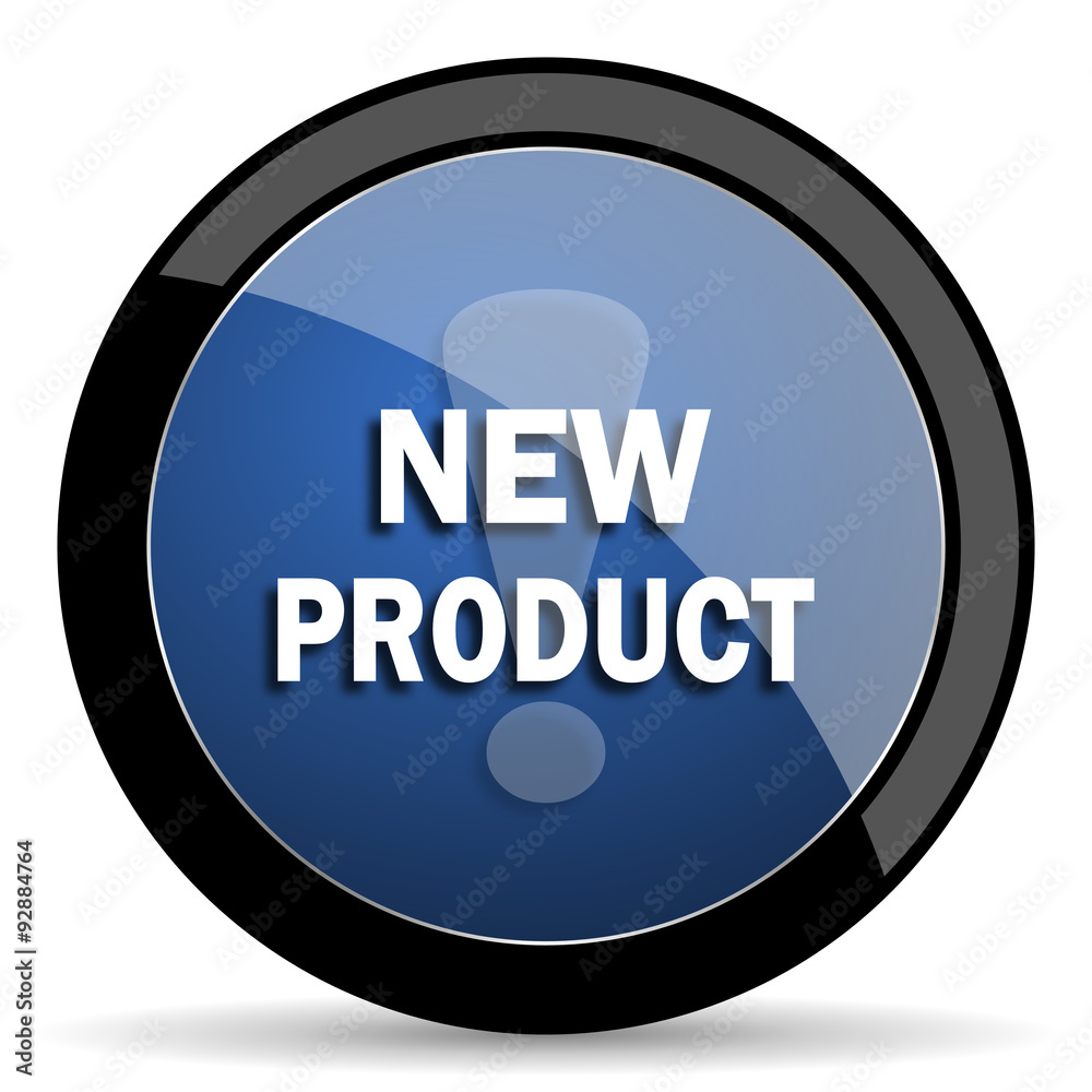new product blue circle glossy web icon on white background, round button for internet and mobile app new product blue circle glossy web icon on white background, round button for internet and mobile app