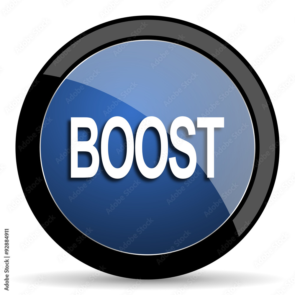 boost blue circle glossy web icon on white background, round button for internet and mobile app boost blue circle glossy web icon on white background, round button for internet and mobile app