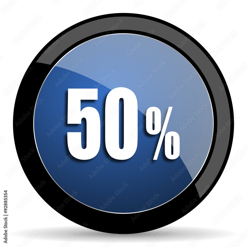 50 percent blue circle glossy web icon on white background, round button for internet and mobile app 50 percent blue circle glossy web icon on white background, round button for internet and mobile app
