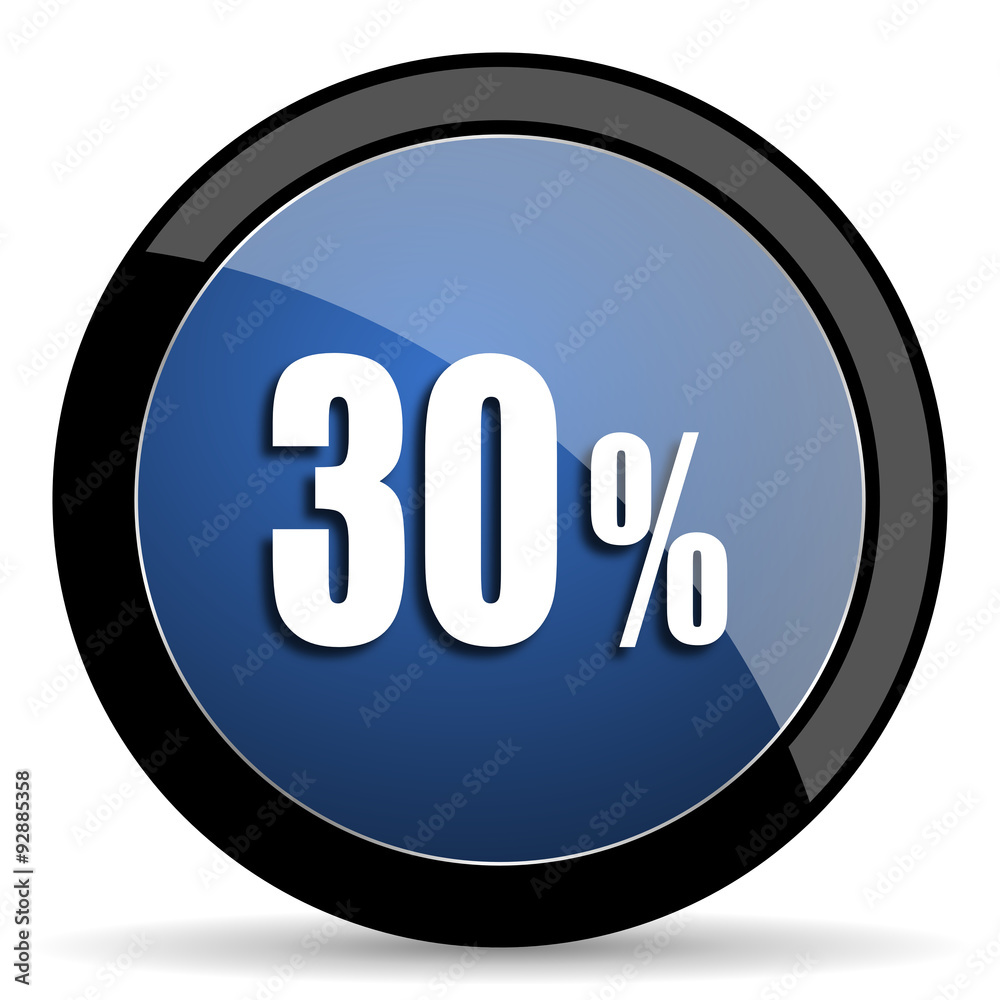 30 percent blue circle glossy web icon on white background, round button for internet and mobile app 30 percent blue circle glossy web icon on white background, round button for internet and mobile app
