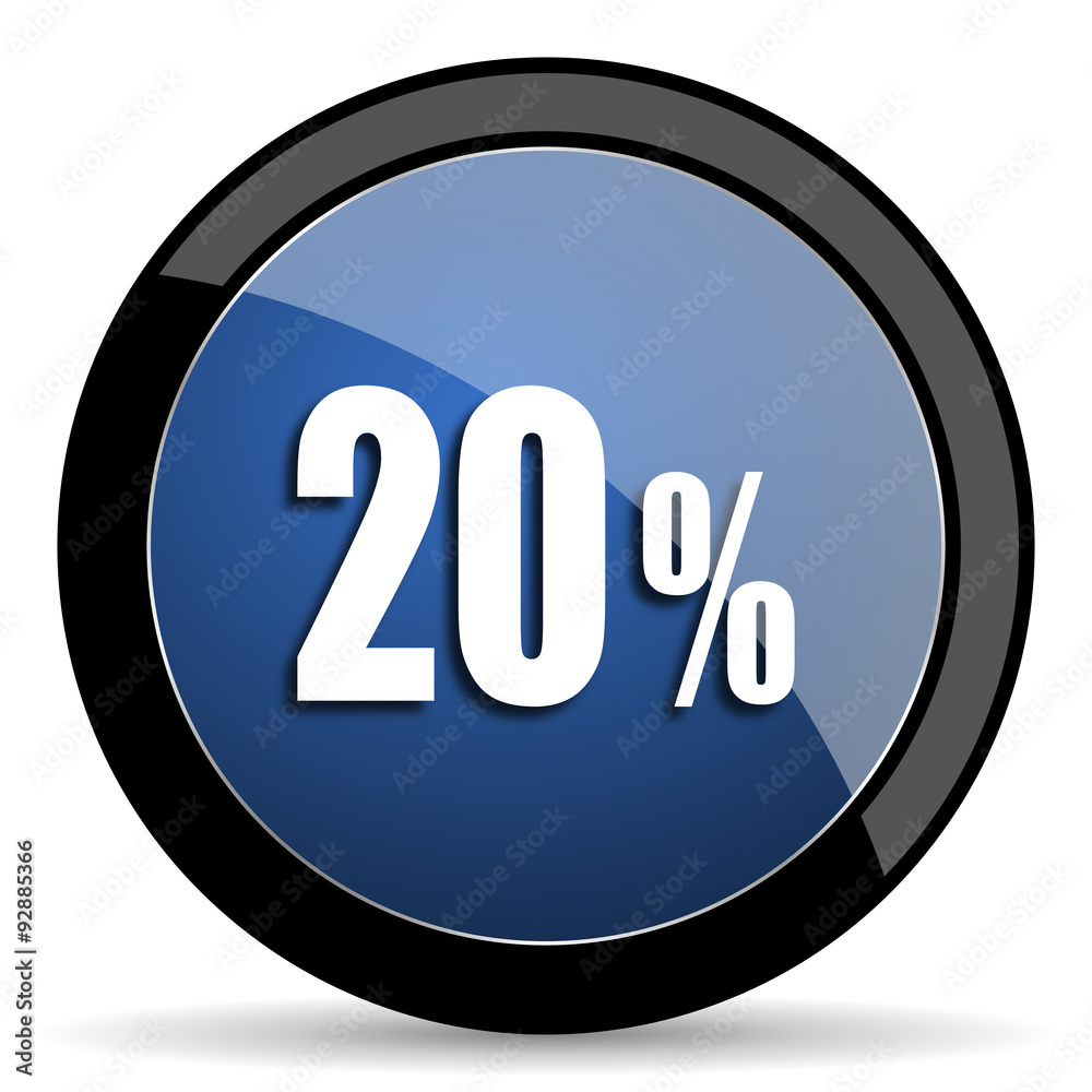 20 percent blue circle glossy web icon on white background, round button for internet and mobile app 20 percent blue circle glossy web icon on white background, round button for internet and mobile app
