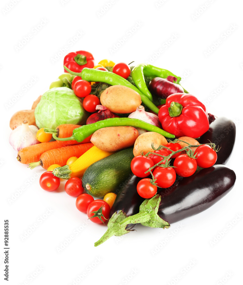 Heap of fresh vegetables isolated on white