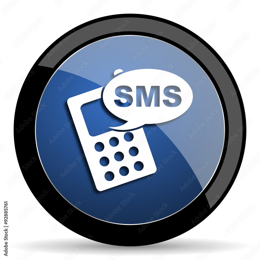 sms blue circle glossy web icon on white background, round button for internet and mobile app sms blue circle glossy web icon on white background, round button for internet and mobile app