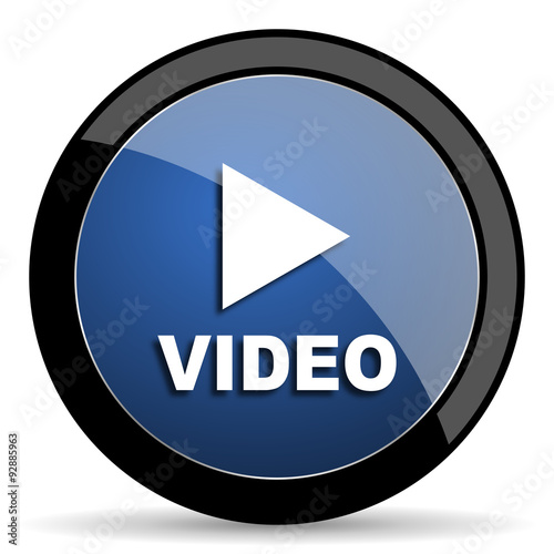 Free Download video blue circle glossy web icon on white background, round button for internet and mobile app - GFXLoad