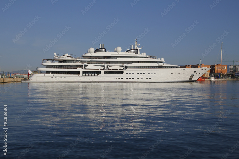 Luxury yacht moored on harbor
