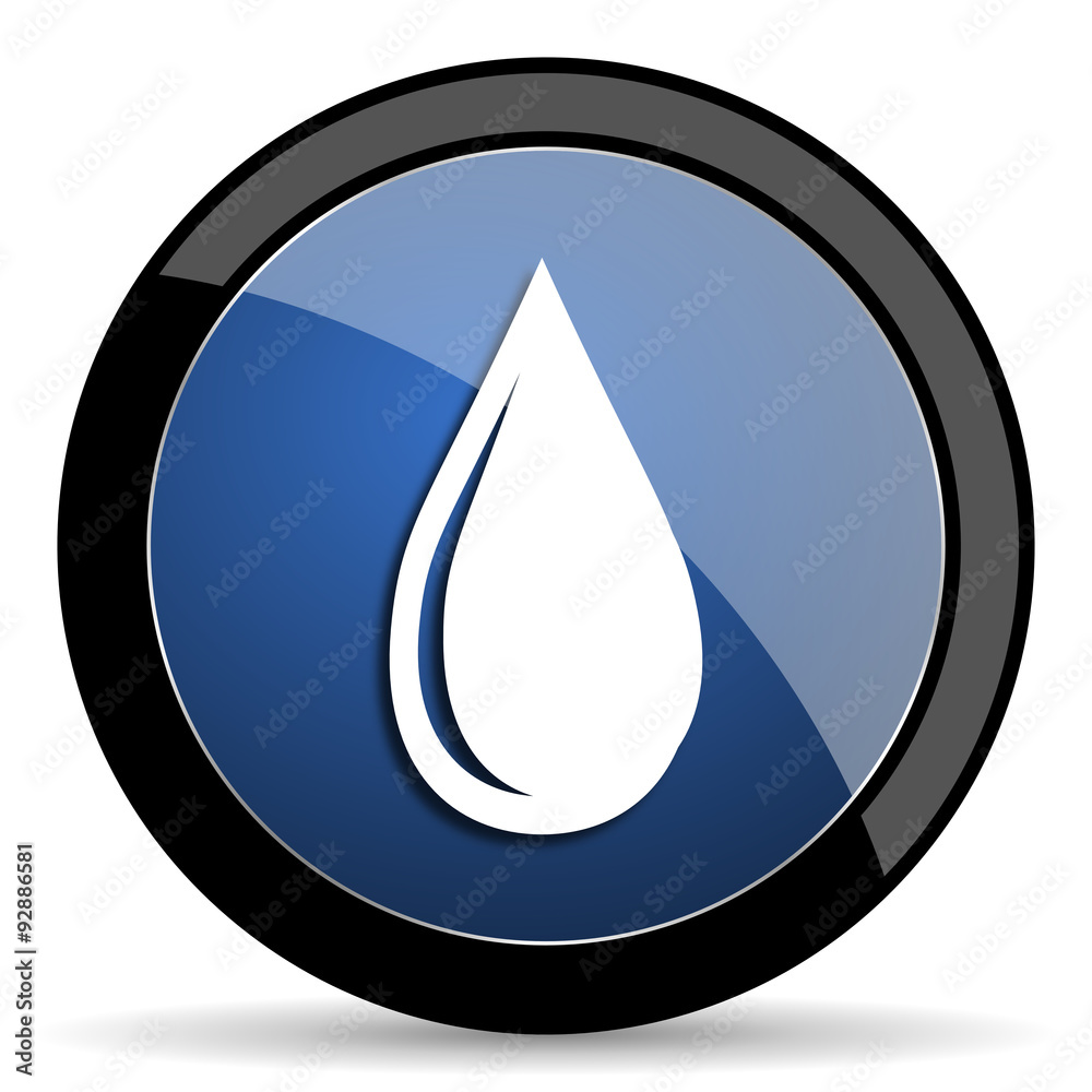 water drop blue circle glossy web icon on white background, round button for internet and mobile app