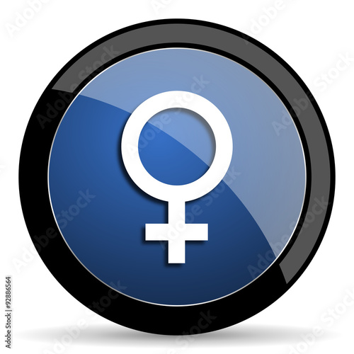 female blue circle glossy web icon on white background, round button for internet and mobile app