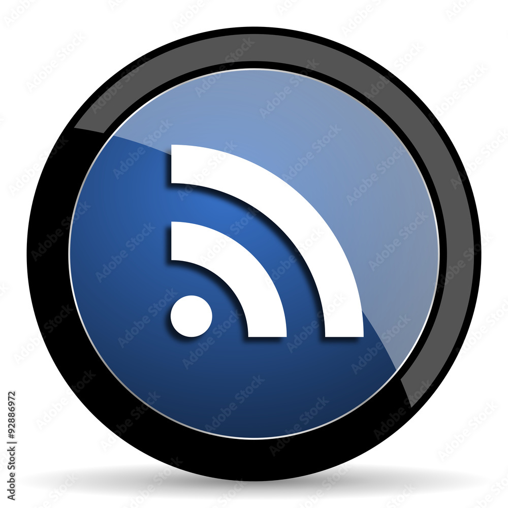 rss blue circle glossy web icon on white background, round button for internet and mobile app rss blue circle glossy web icon on white background, round button for internet and mobile app