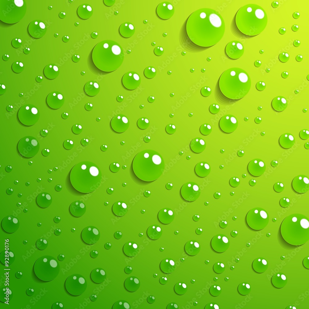 Water drop on green background
