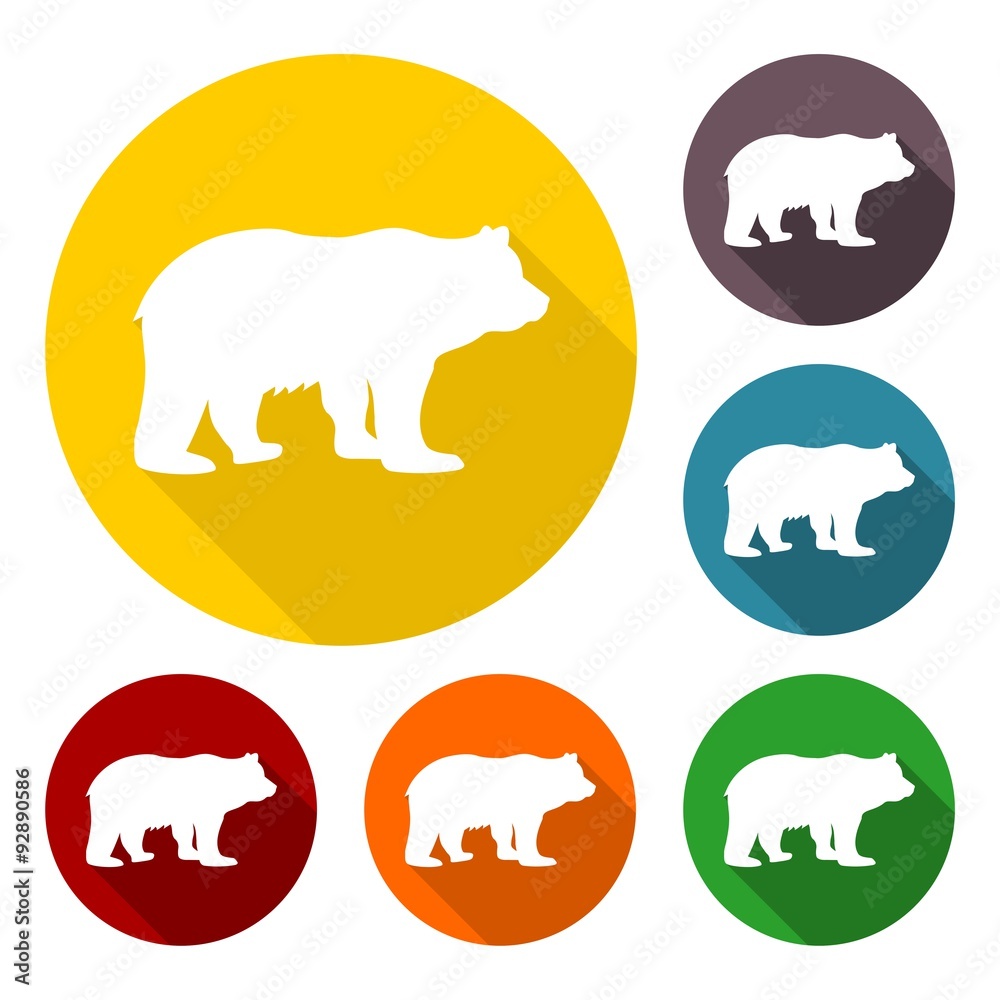 Bear icon with long shadow set Bear icon with long shadow set