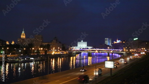 Night traffic on the embankment of the Moscow River, Russia photo