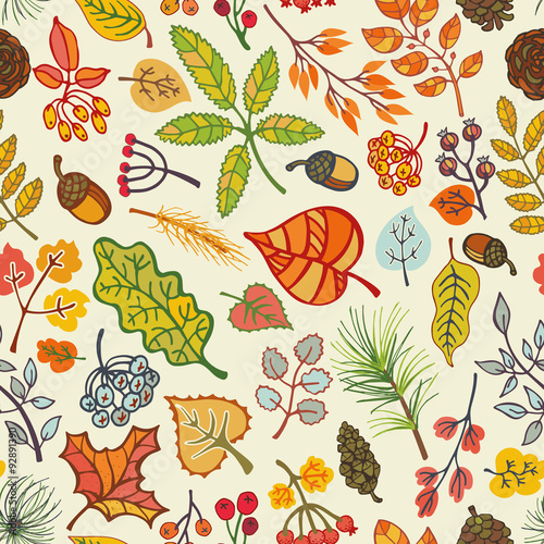 Autumn leaves,berries,pine branches seamless pattern © tatiana_kost94