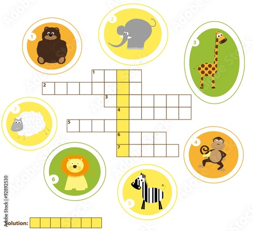 Crossword for children with ANIMALS solution