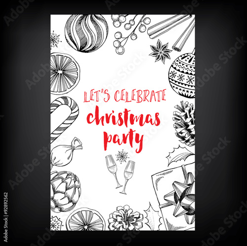 Christmas party invitation. Holiday card. 