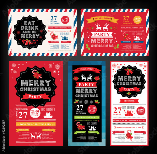 Christmas party invitation. Holiday card. 