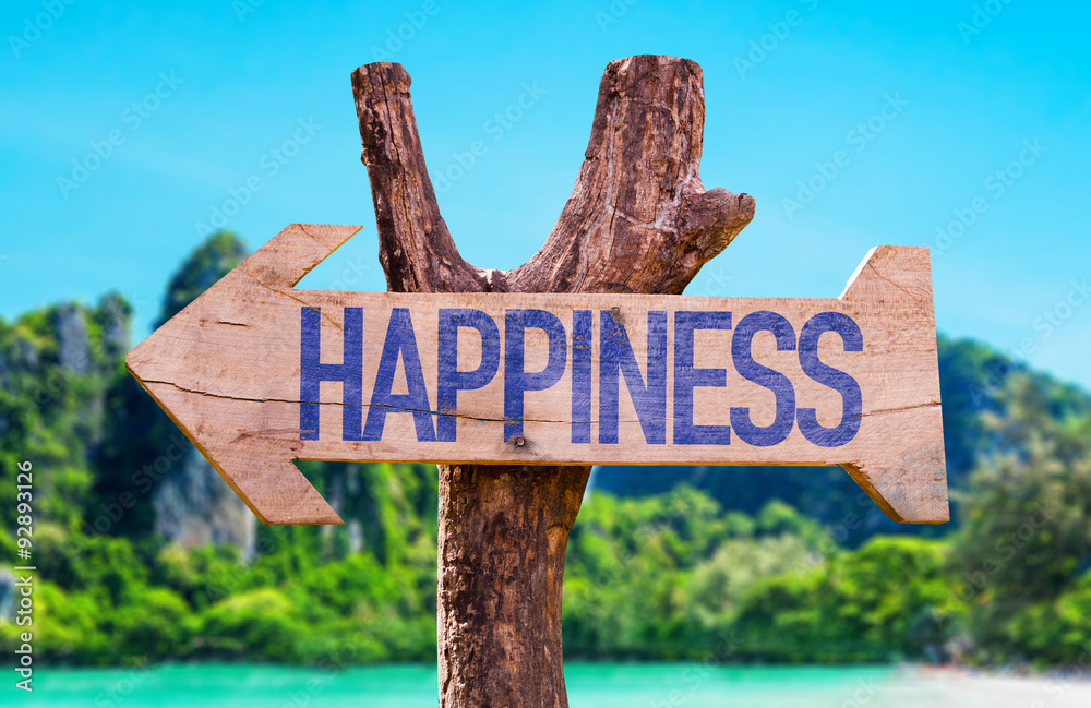Happiness arrow with beach background