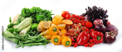 Fresh fruits and vegetables isolated on white