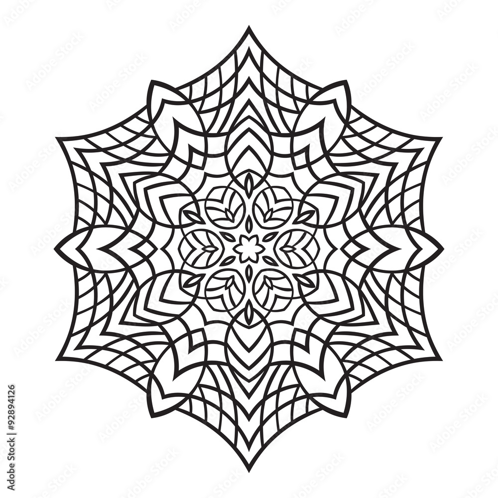 Hand-drawn doodles snowflake. Zentangle mandala style.