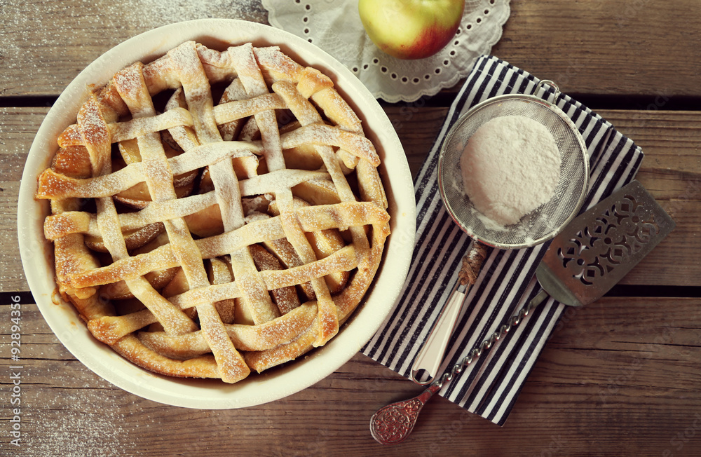 Homemade apple pie on wooden background Homemade apple pie on wooden background