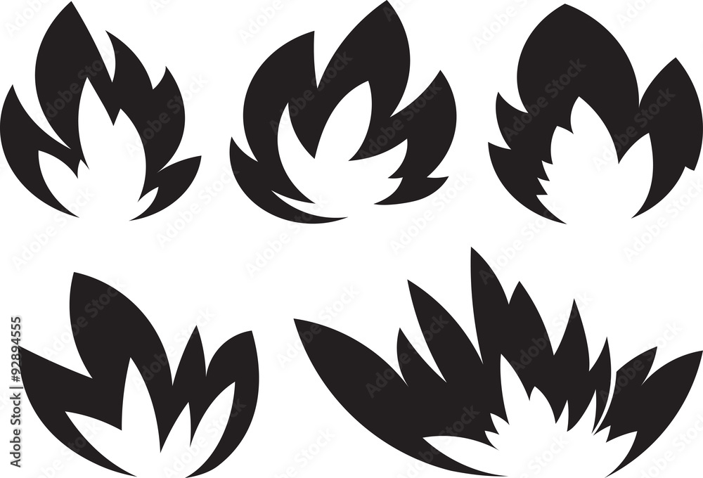 Set of 5 unusual black fires for design or tattoo