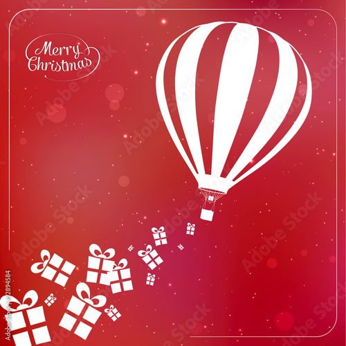 Christmas background with present boxes, ribbons and hot air
