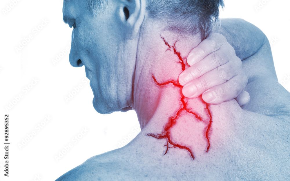 Fototapeta premium Man touching back of spine.Pain concept.Isolated on white
