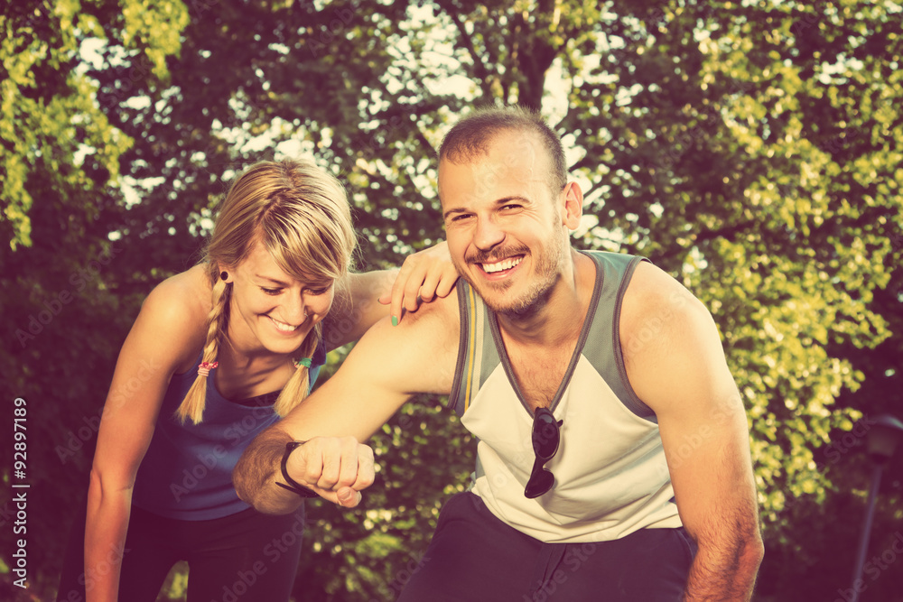Couple doing some exercise/running/jogging in the park. Couple doing some exercise/running/jogging in the park.