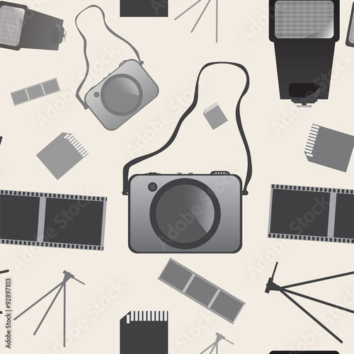 Seamless photo camera background pattern in vector