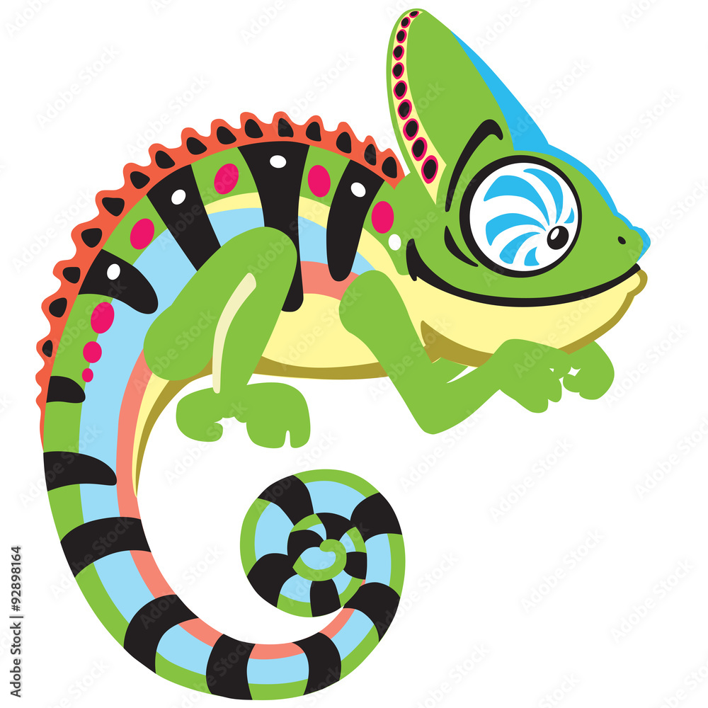 Fototapeta premium cartoon chameleon lizard . Side view image isolated on white