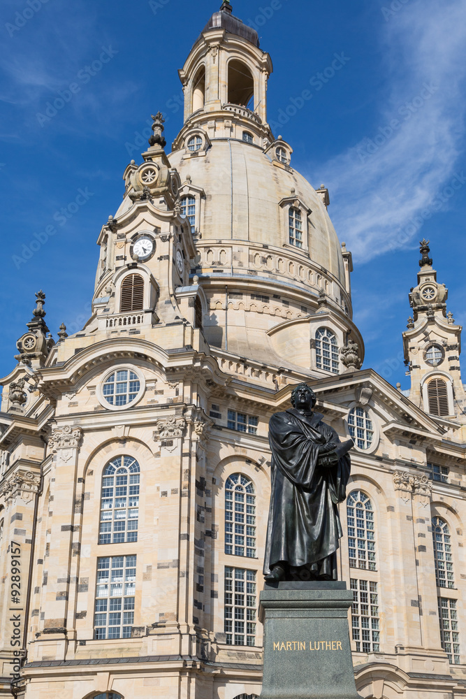 Statue of Martin Luther in front of Frauenkirche in Dresden, Ger