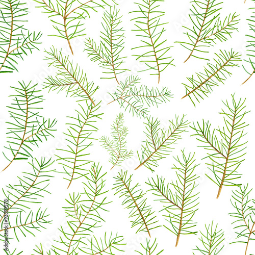 Watercolor seamless pattern pine branches