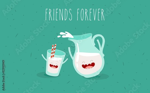 Funny glass of milk. Friends forever. Breakfast