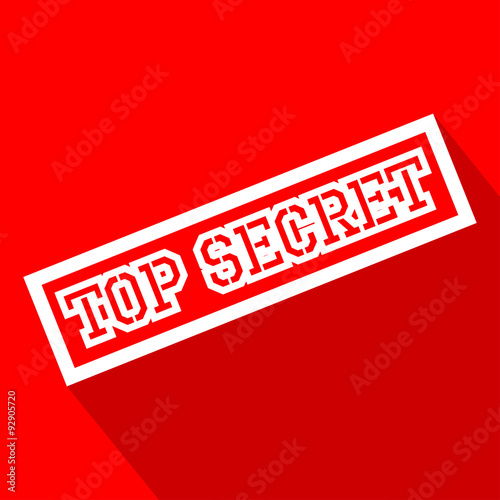 Top Secret white line flat icon with long shadow.