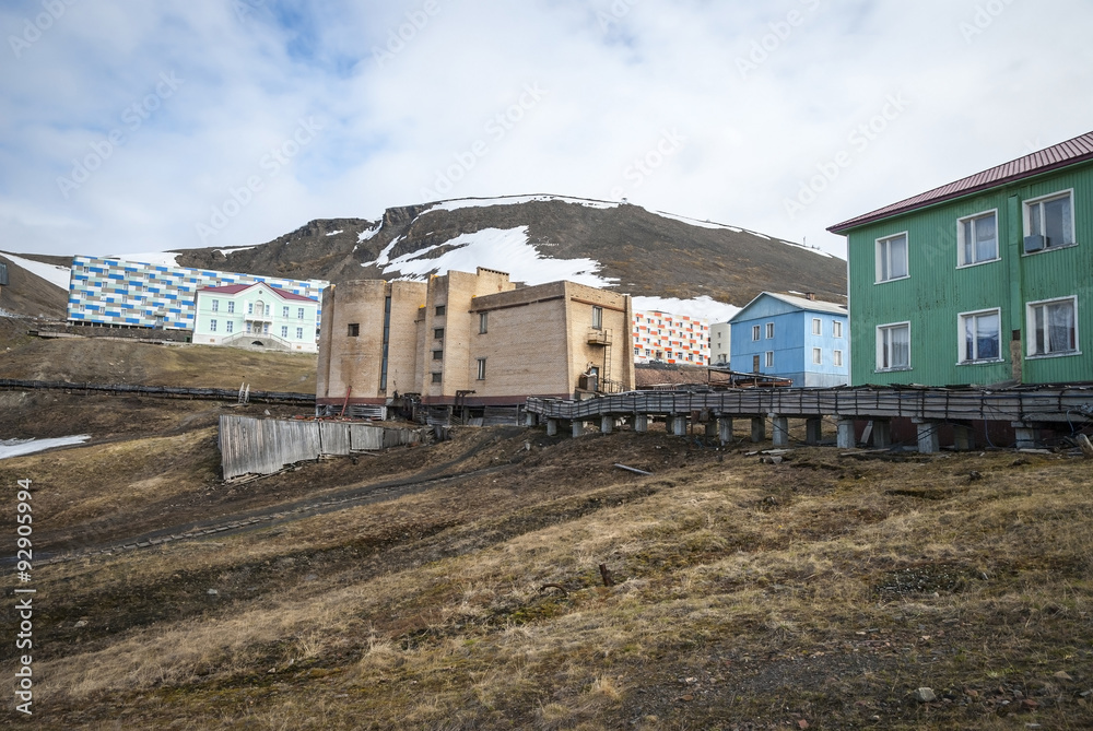 View over the streets of Barentsburg, Svalbard