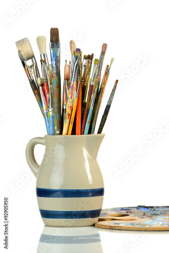 Artist Paintbrushes in a Jar and Palette
