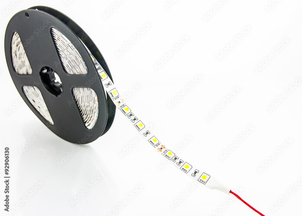 Led lights tape on white background.