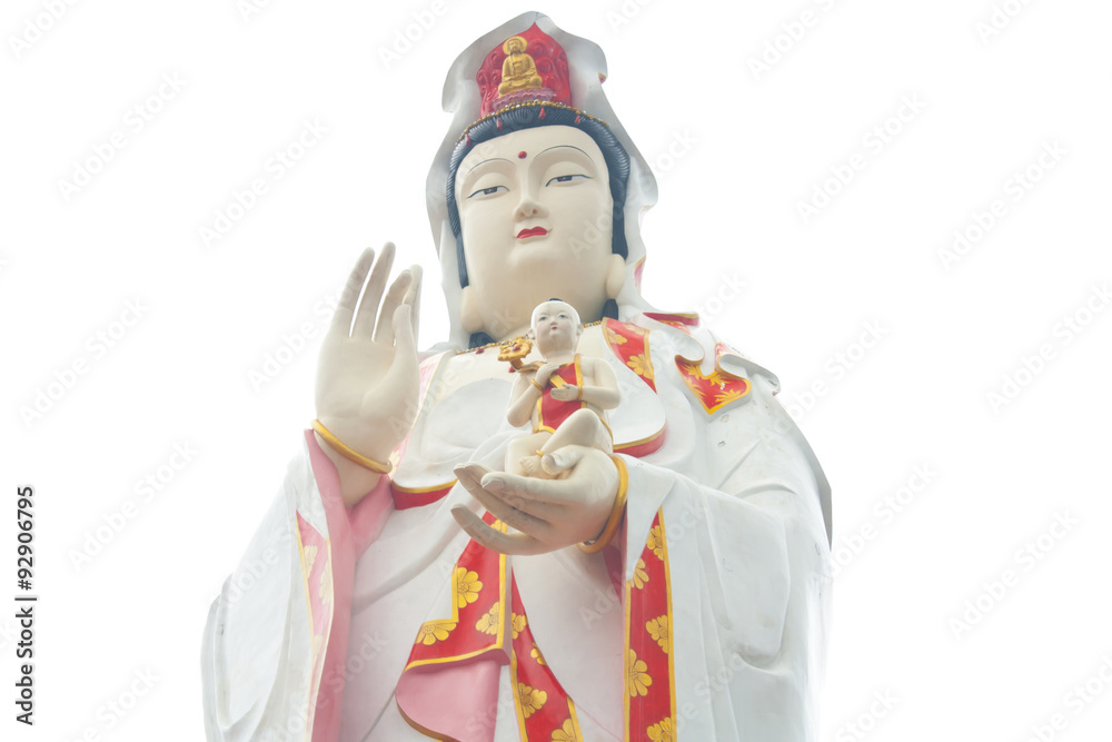 The large beautiful Goddess of Mercy (guan yin) on white backgro