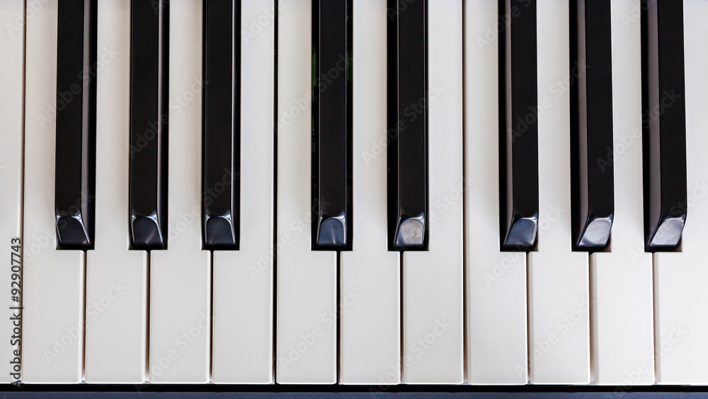 Piano Keyboard synthesizer closeup key top view Piano Keyboard synthesizer closeup key top view