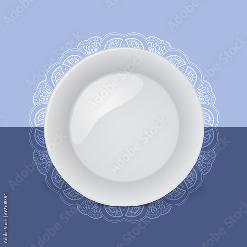 Illustration with decorative ceramic plate on lacy napkin