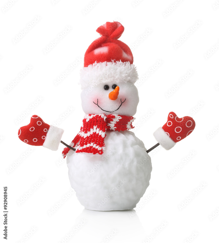 Snowman in xmas red hat isolated