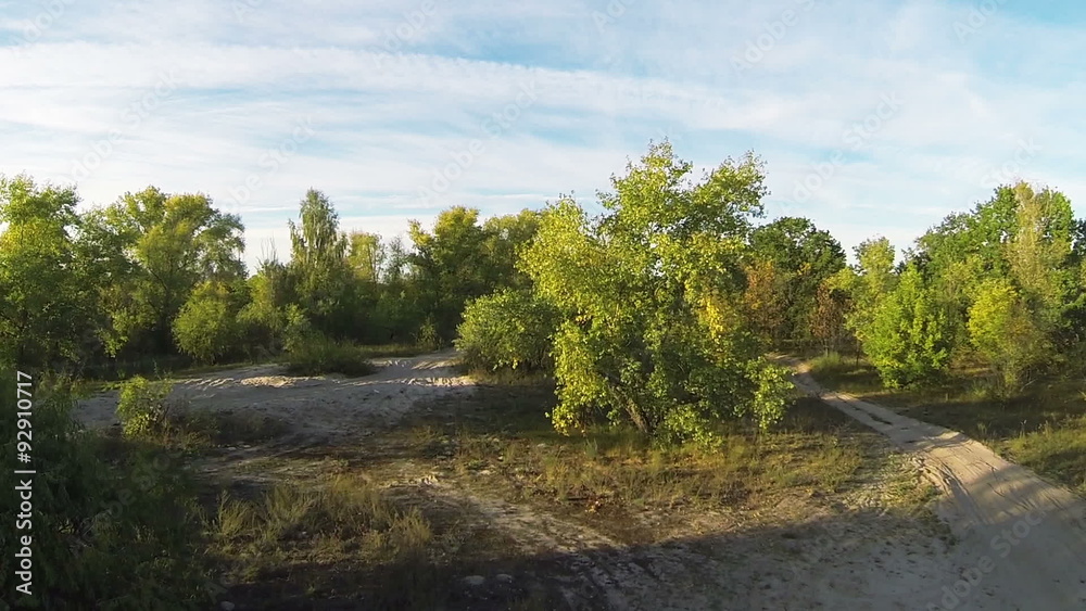 Flight over river coast. Aerial landscape Flight over river coast. Aerial landscape