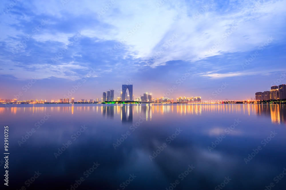 the surface of the river at dusk with metropolis the surface of the river at dusk with metropolis