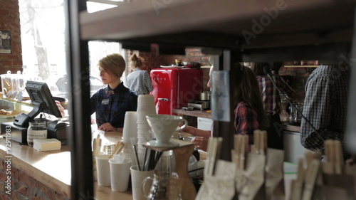 Young employees coffee shop at work